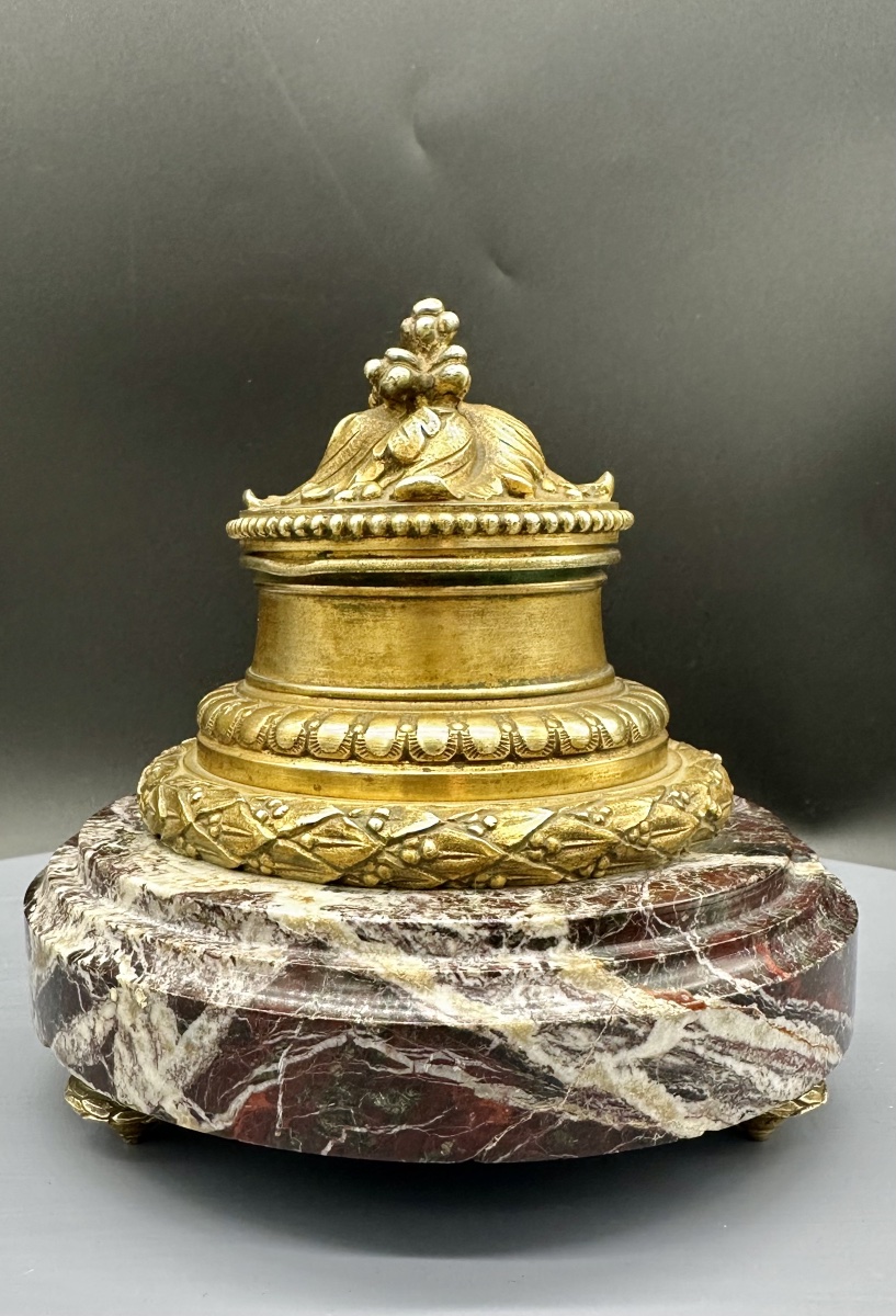 Encrier en bronze doré et marbre brèche – XIXe siècle-photo-3