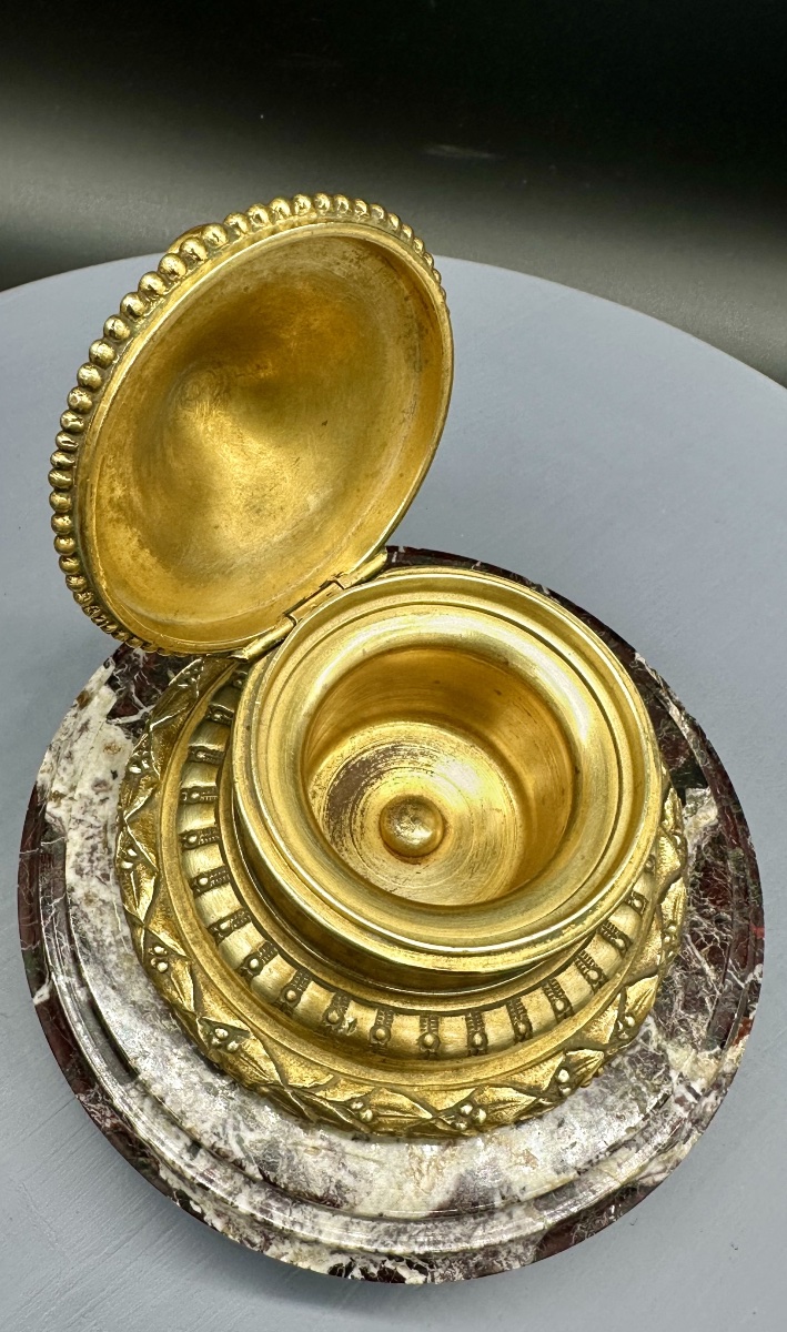 Encrier en bronze doré et marbre brèche – XIXe siècle-photo-1