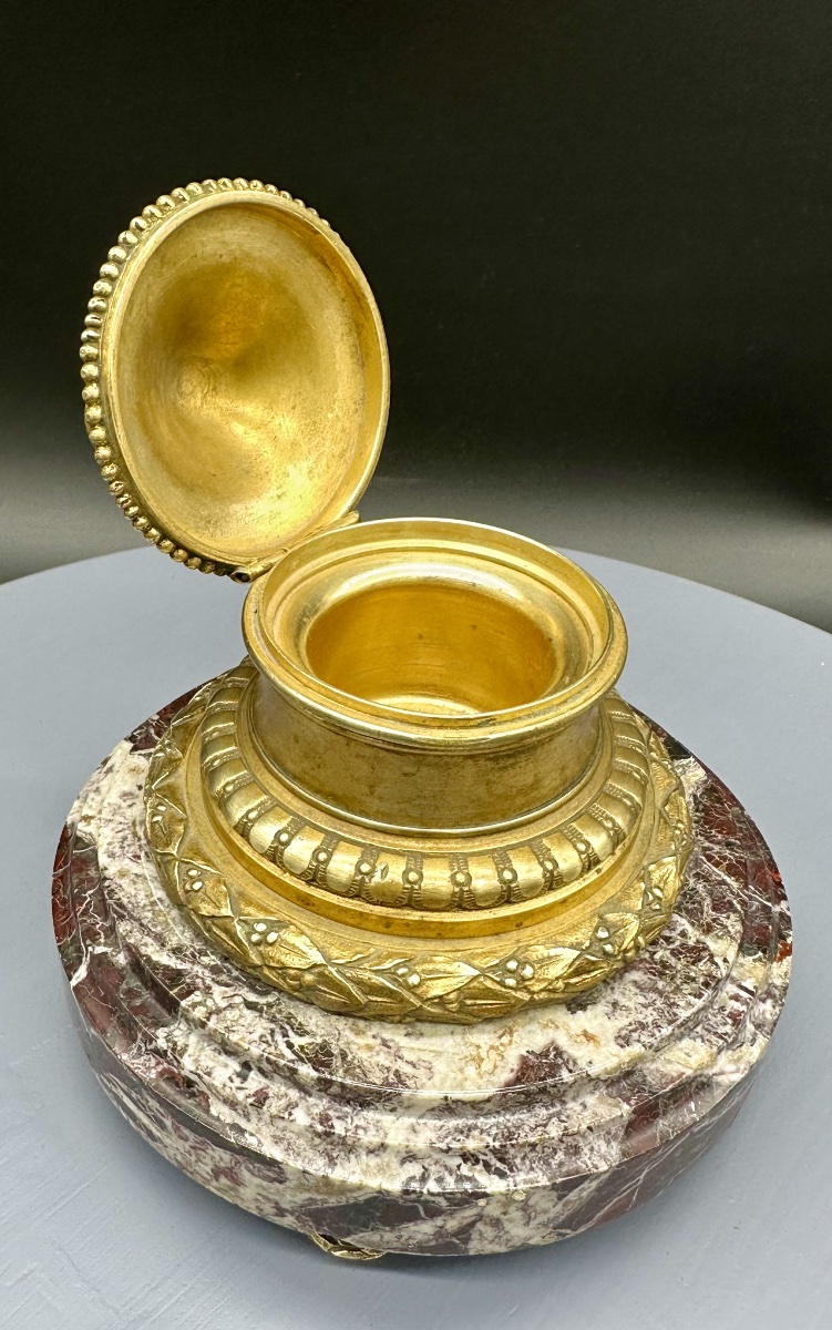 Encrier en bronze doré et marbre brèche – XIXe siècle-photo-2
