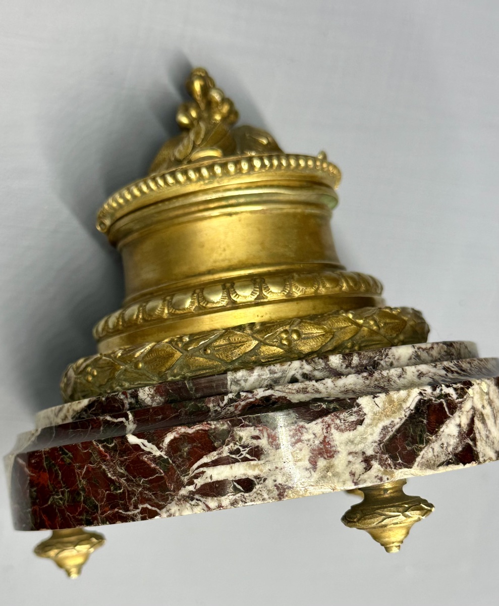 Encrier en bronze doré et marbre brèche – XIXe siècle-photo-5