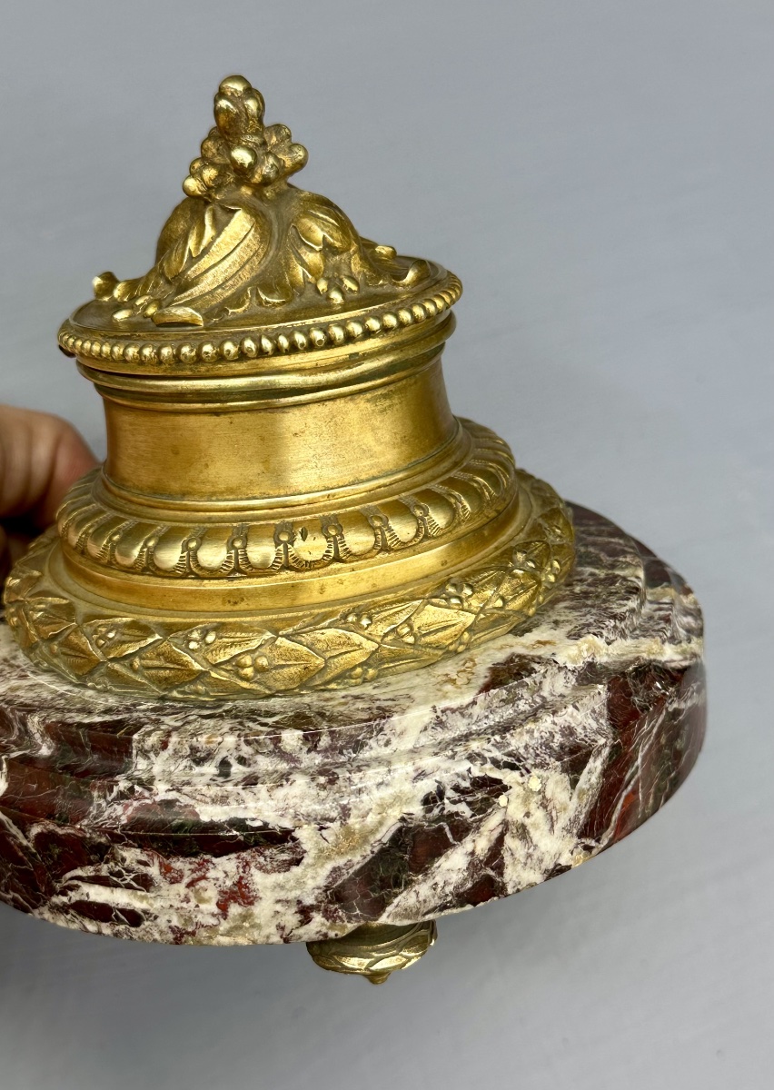 Encrier en bronze doré et marbre brèche – XIXe siècle-photo-7