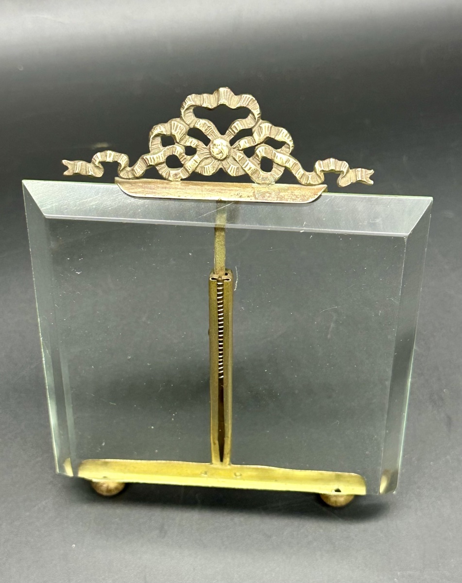 Cadre photo en laiton et verre biseauté – XIXe siècle-photo-2