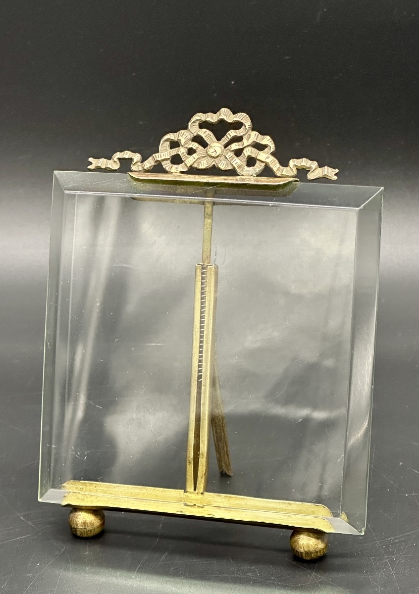 Cadre photo en laiton et verre biseauté – XIXe siècle