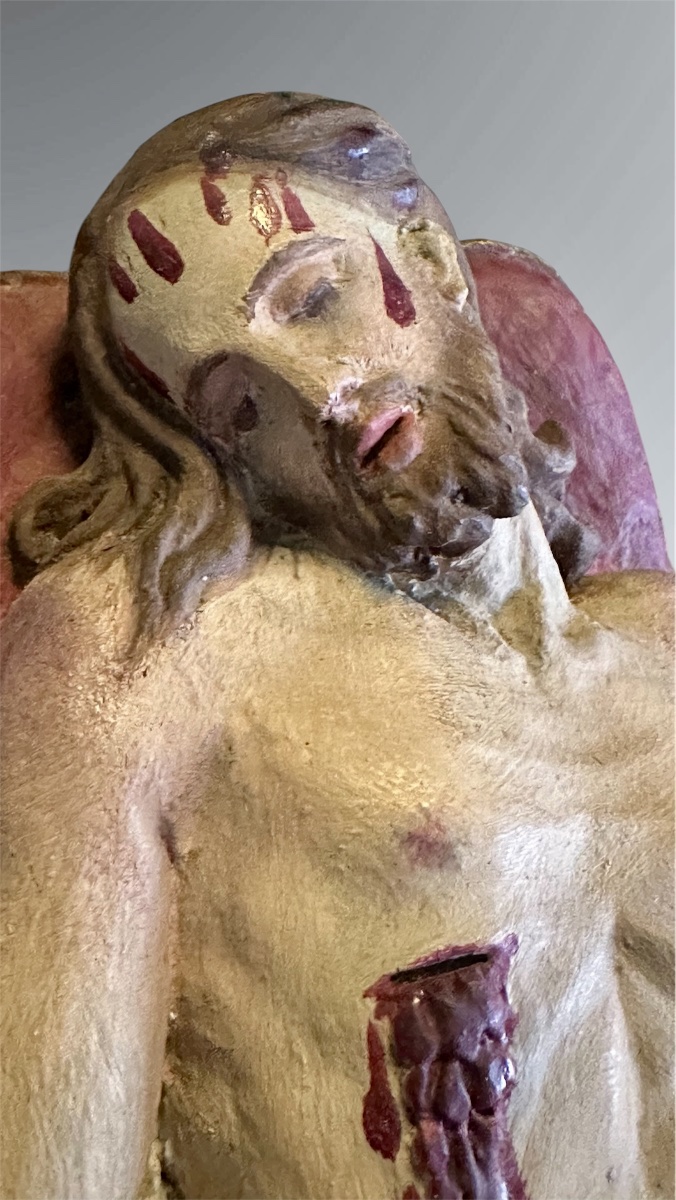 Retable-vitrine au Christ déposé en terre cuite polychrome – XIXe siècle-photo-7