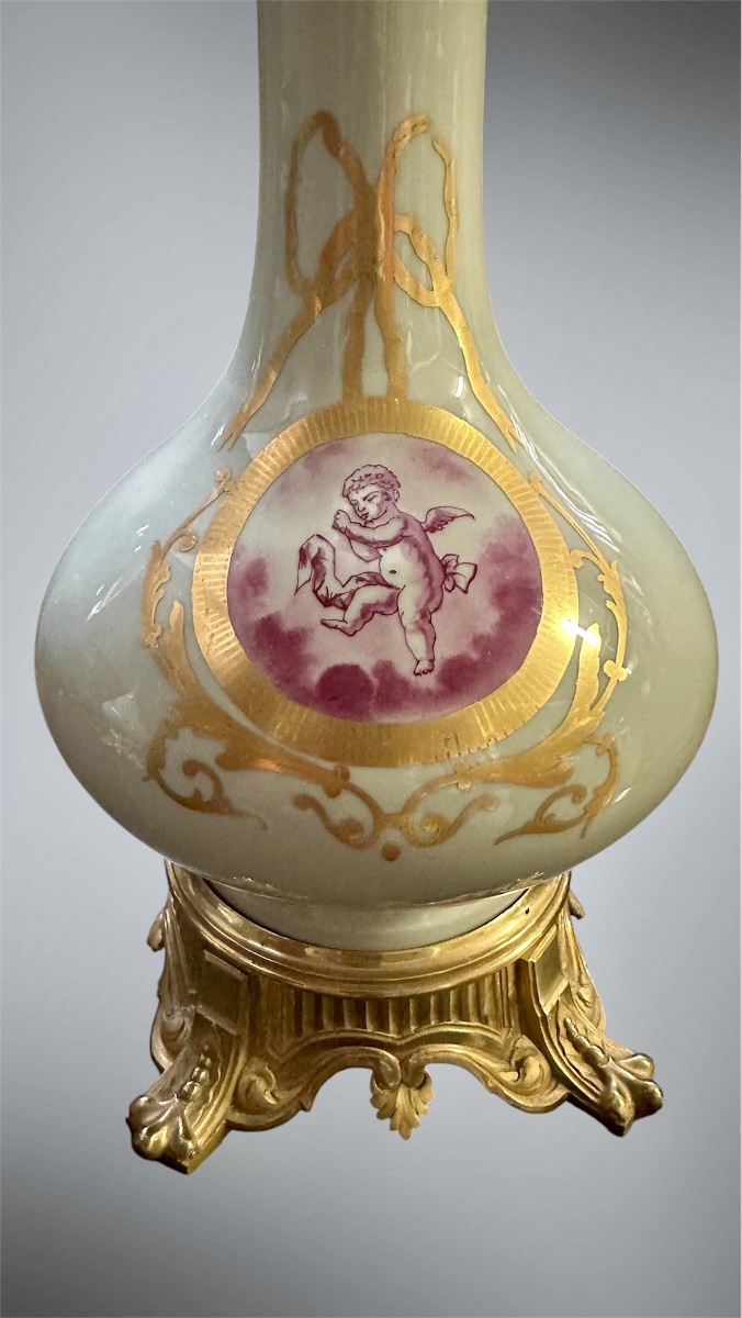 Paire de lampes à poser en porcelaine céladon et bronze doré – XIXe siècle-photo-3