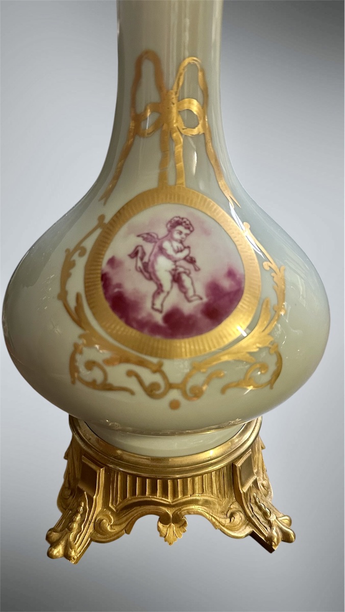 Paire de lampes à poser en porcelaine céladon et bronze doré – XIXe siècle-photo-4