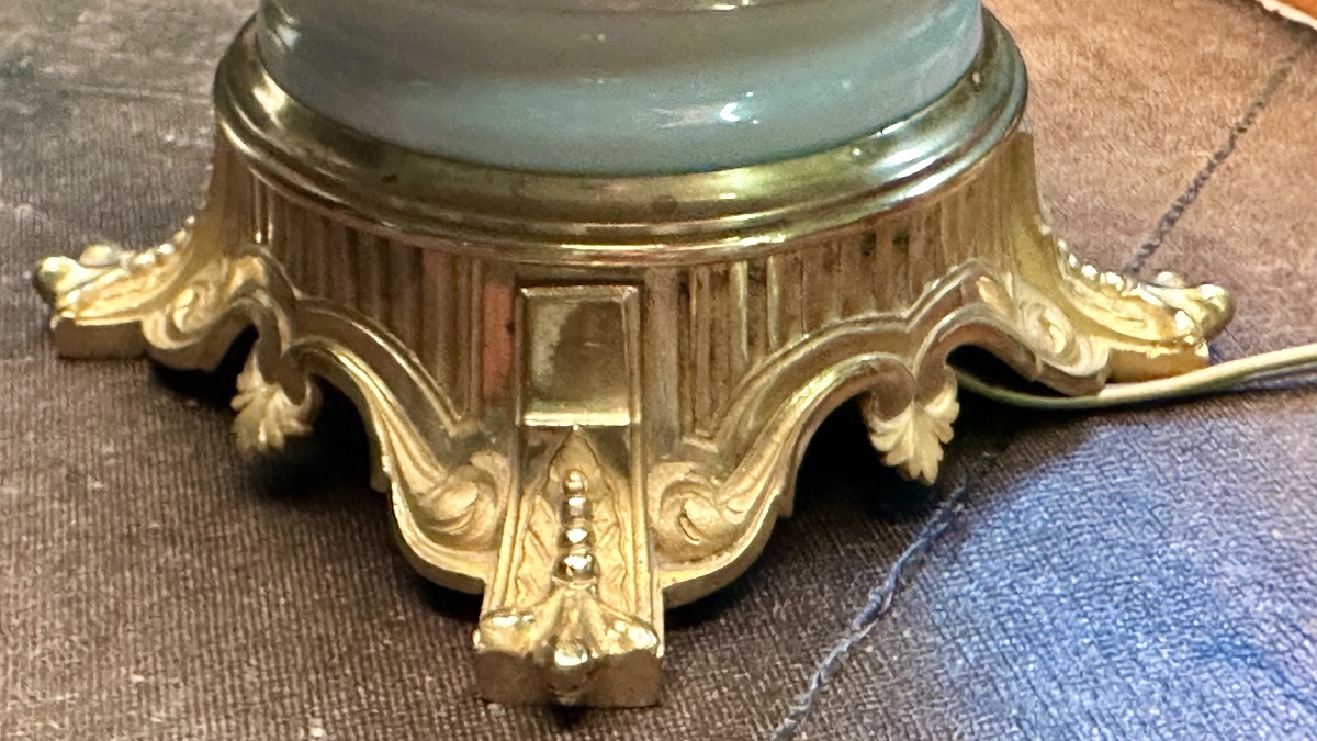 Paire de lampes à poser en porcelaine céladon et bronze doré – XIXe siècle-photo-4