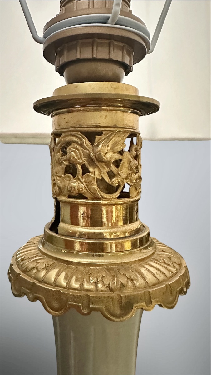 Paire de lampes à poser en porcelaine céladon et bronze doré – XIXe siècle-photo-5
