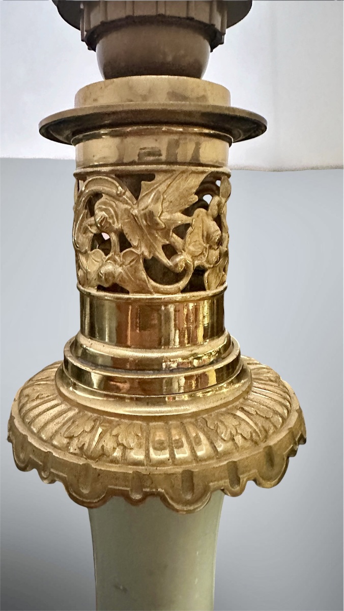 Paire de lampes à poser en porcelaine céladon et bronze doré – XIXe siècle-photo-6