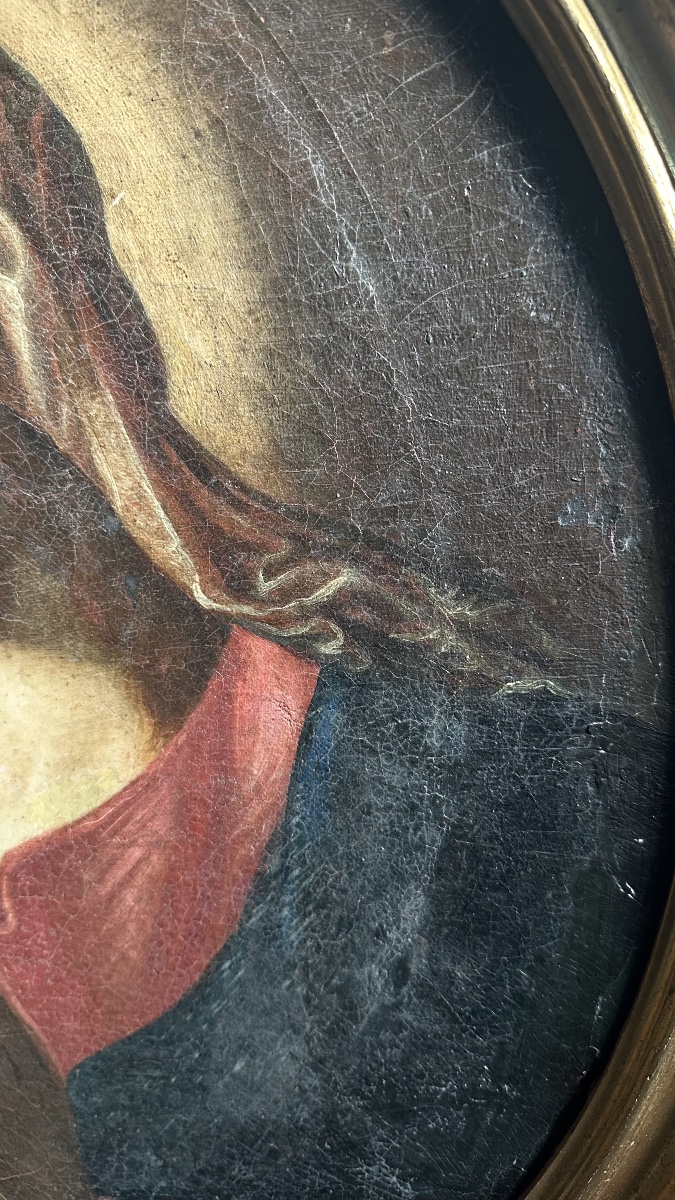Tableau de dévotion représentant la Vierge en prière – Huile sur toile – XVIIe siècle-photo-4