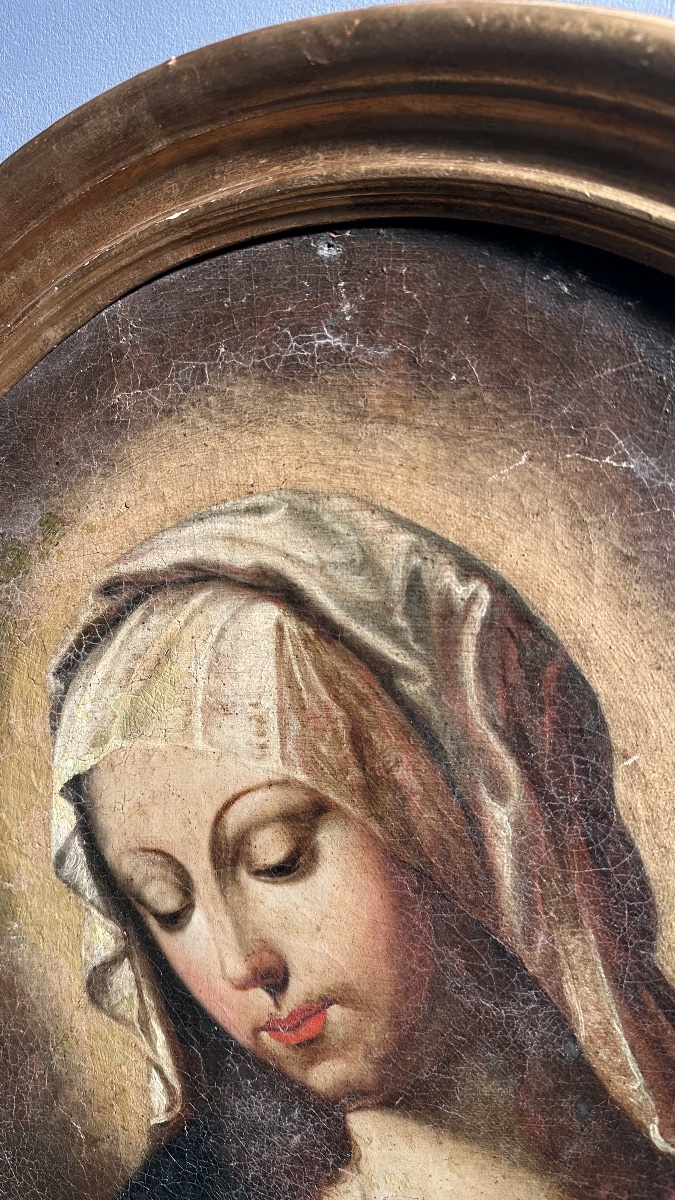 Tableau de dévotion représentant la Vierge en prière – Huile sur toile – XVIIe siècle-photo-1