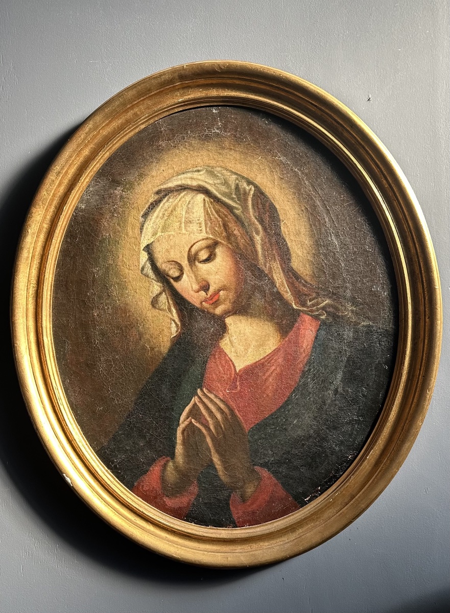 Tableau de dévotion représentant la Vierge en prière – Huile sur toile – XVIIe siècle