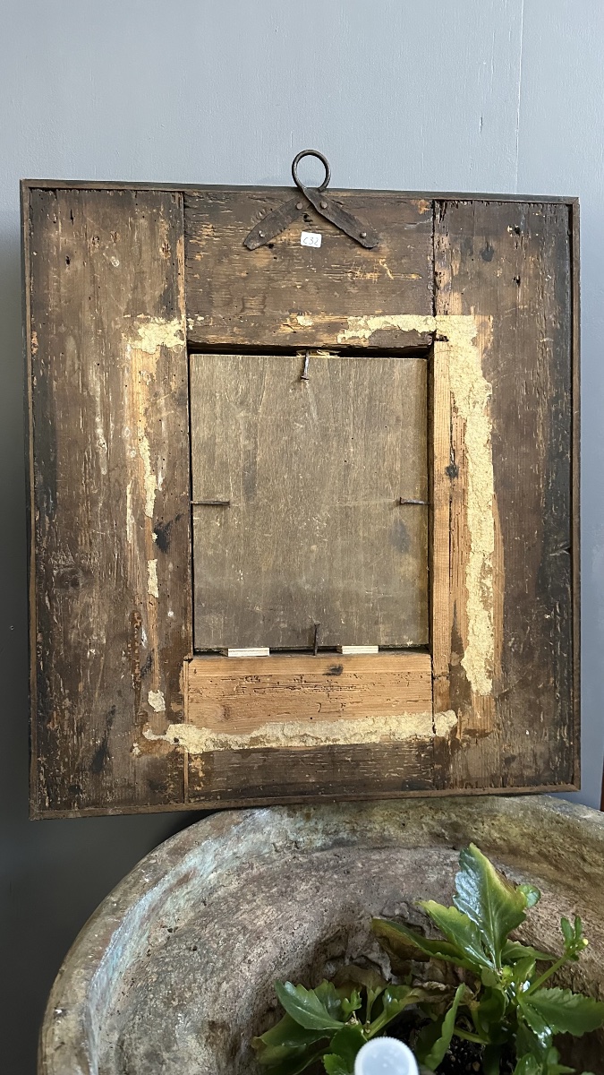 Miroir en bois noirci, cadre guilloché – XVIIe siècle-photo-5