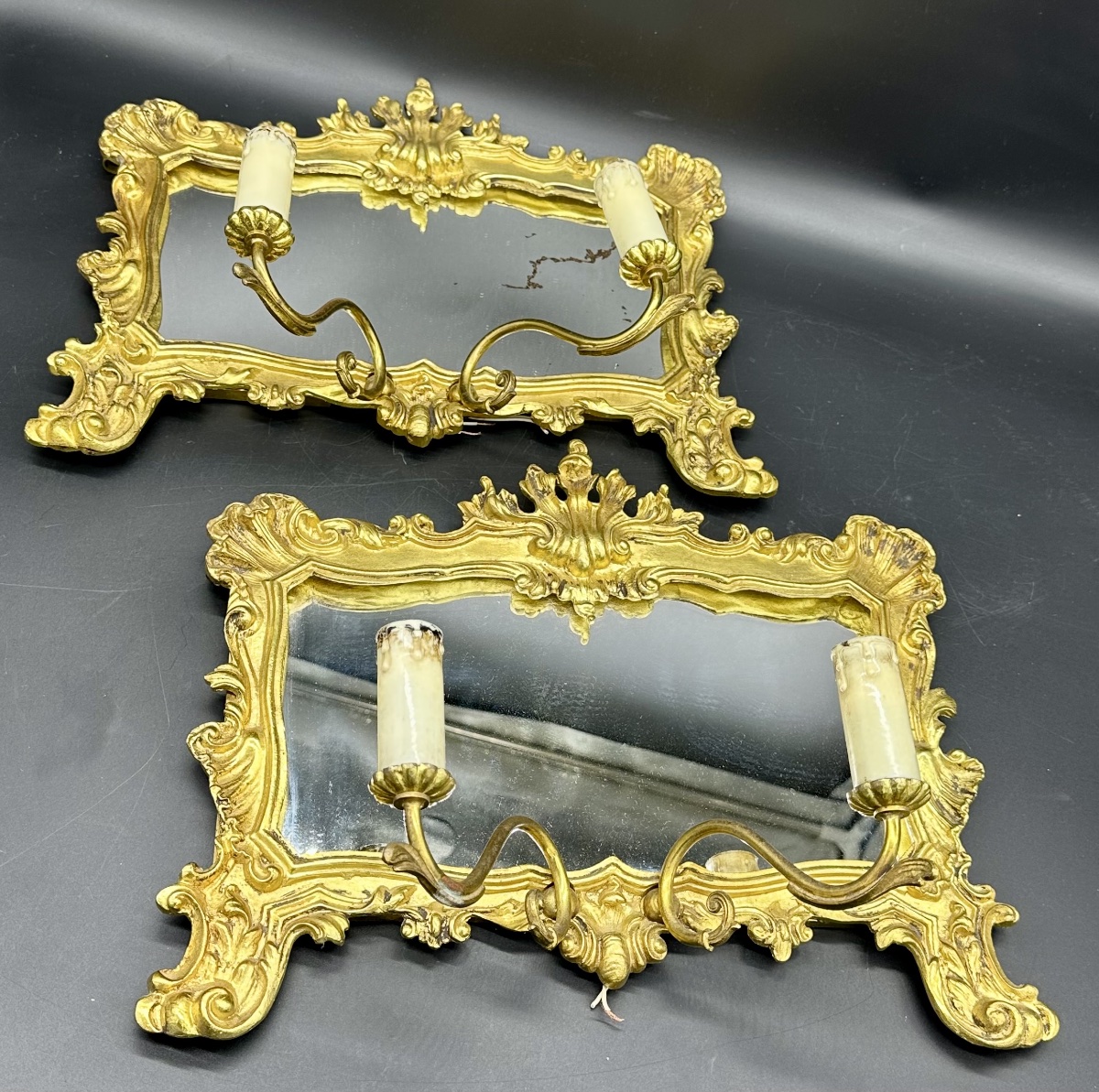 Paire d'appliques-miroirs en bronze doré – Italie, fin du XIXe siècle, style Louis XV-photo-4