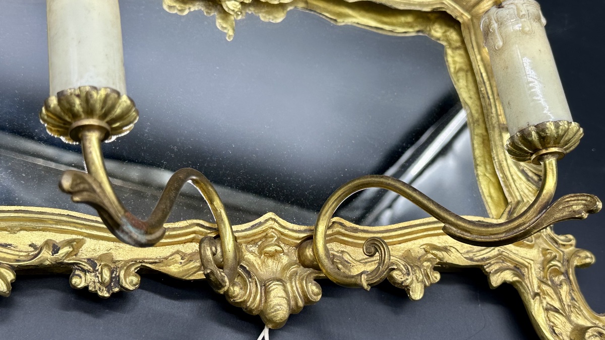 Paire d'appliques-miroirs en bronze doré – Italie, fin du XIXe siècle, style Louis XV-photo-2