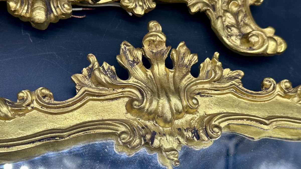 Paire d'appliques-miroirs en bronze doré – Italie, fin du XIXe siècle, style Louis XV-photo-3