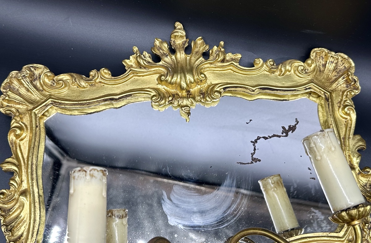Paire d'appliques-miroirs en bronze doré – Italie, fin du XIXe siècle, style Louis XV-photo-5