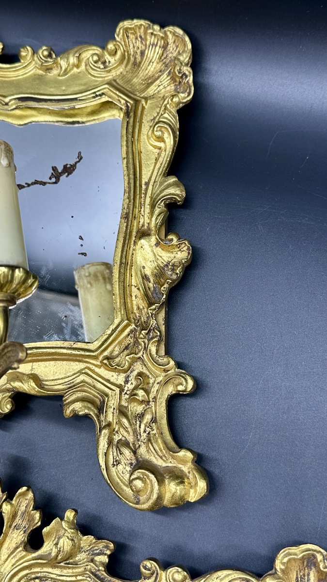 Paire d'appliques-miroirs en bronze doré – Italie, fin du XIXe siècle, style Louis XV-photo-6