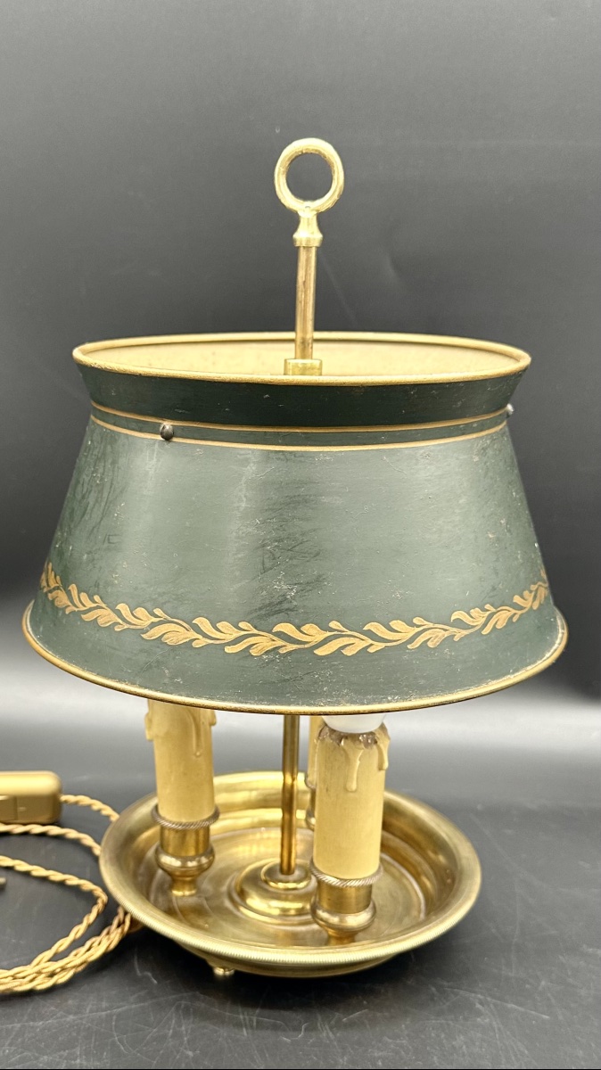 Bouillotte, Gilded Bronze Table Lamp With A Painted Sheet Metal Shade – Early 1900s-photo-3