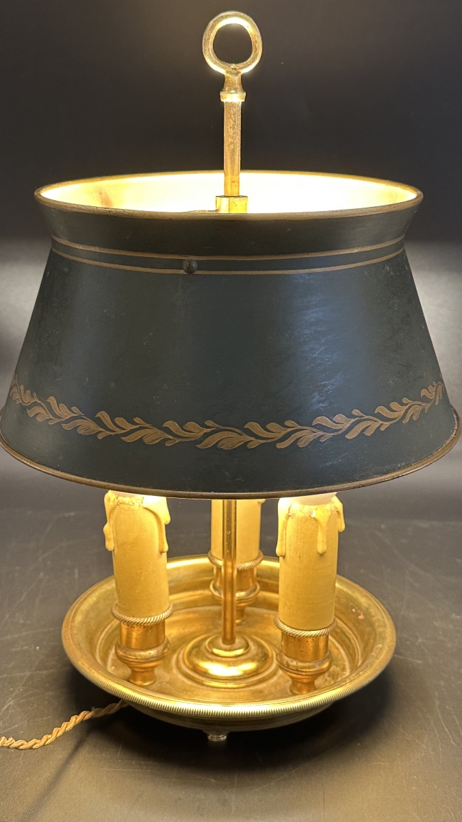 Bouillotte, Gilded Bronze Table Lamp With A Painted Sheet Metal Shade – Early 1900s