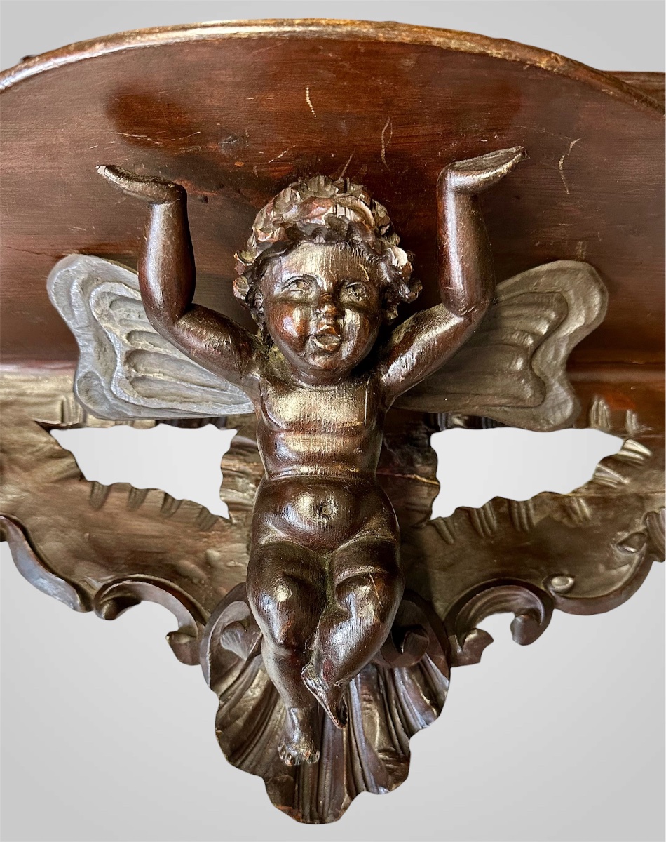Wall-mounted étagère In Walnut, Carved With Cherubs – Louis Philippe. -photo-5