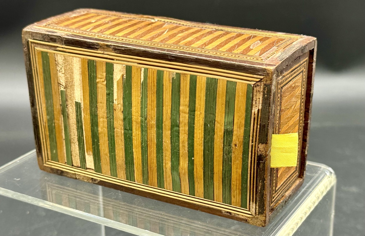 Sewing Box Inlaid With Polychrome Straw, 19th Century-photo-2