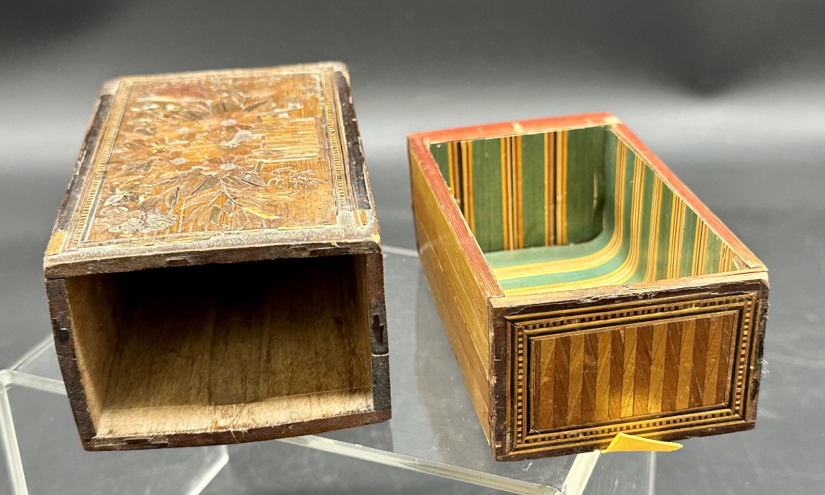 Sewing Box Inlaid With Polychrome Straw, 19th Century-photo-4