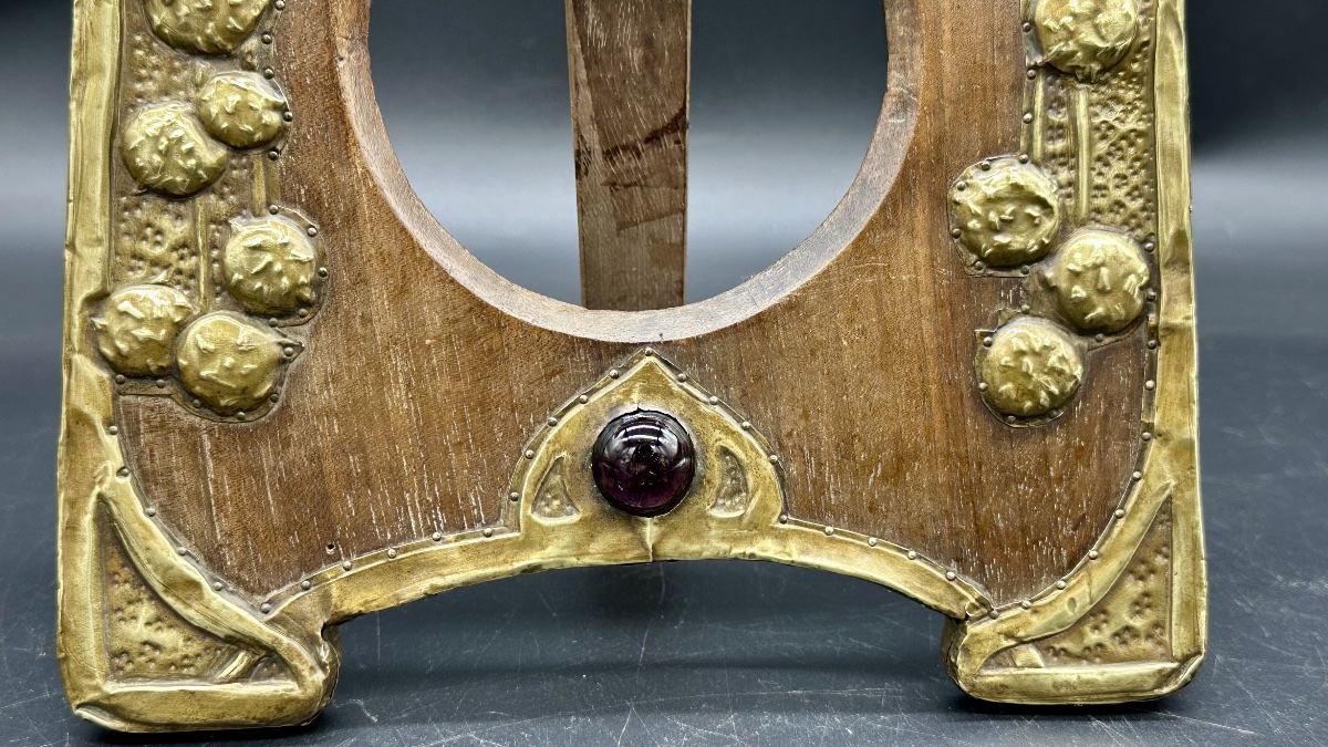 Art Nouveau Photo Frame – Embossed Brass And Wood, Early 20th Century-photo-4