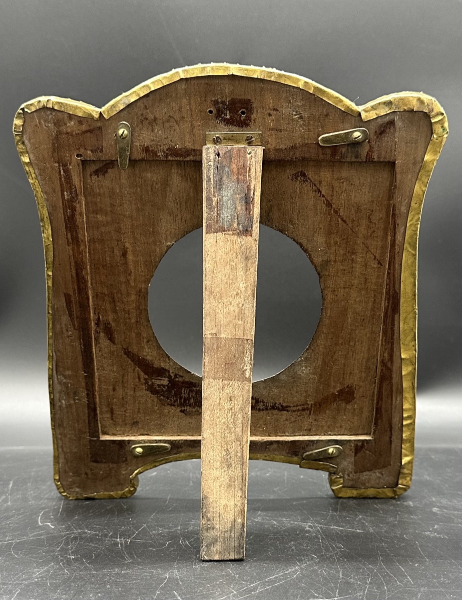 Art Nouveau Photo Frame – Embossed Brass And Wood, Early 20th Century-photo-6