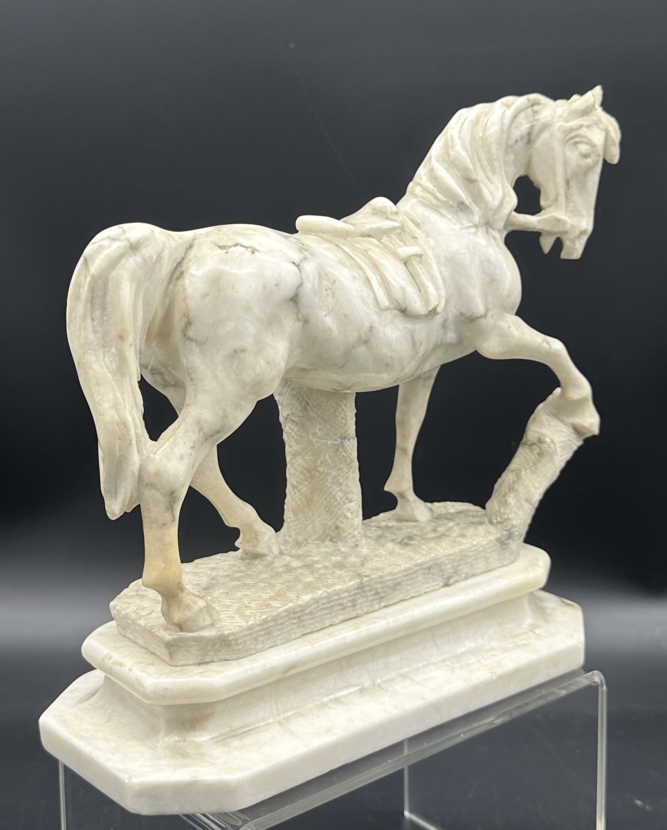 White Marble Equestrian Sculpture - 19th Century -photo-2