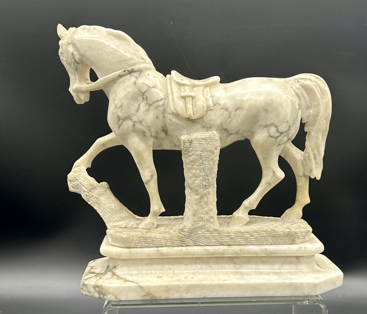 White Marble Equestrian Sculpture - 19th Century -photo-4