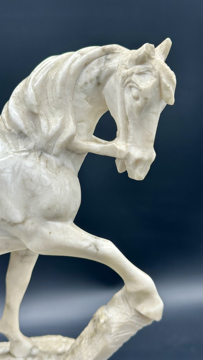 White Marble Equestrian Sculpture - 19th Century -photo-1