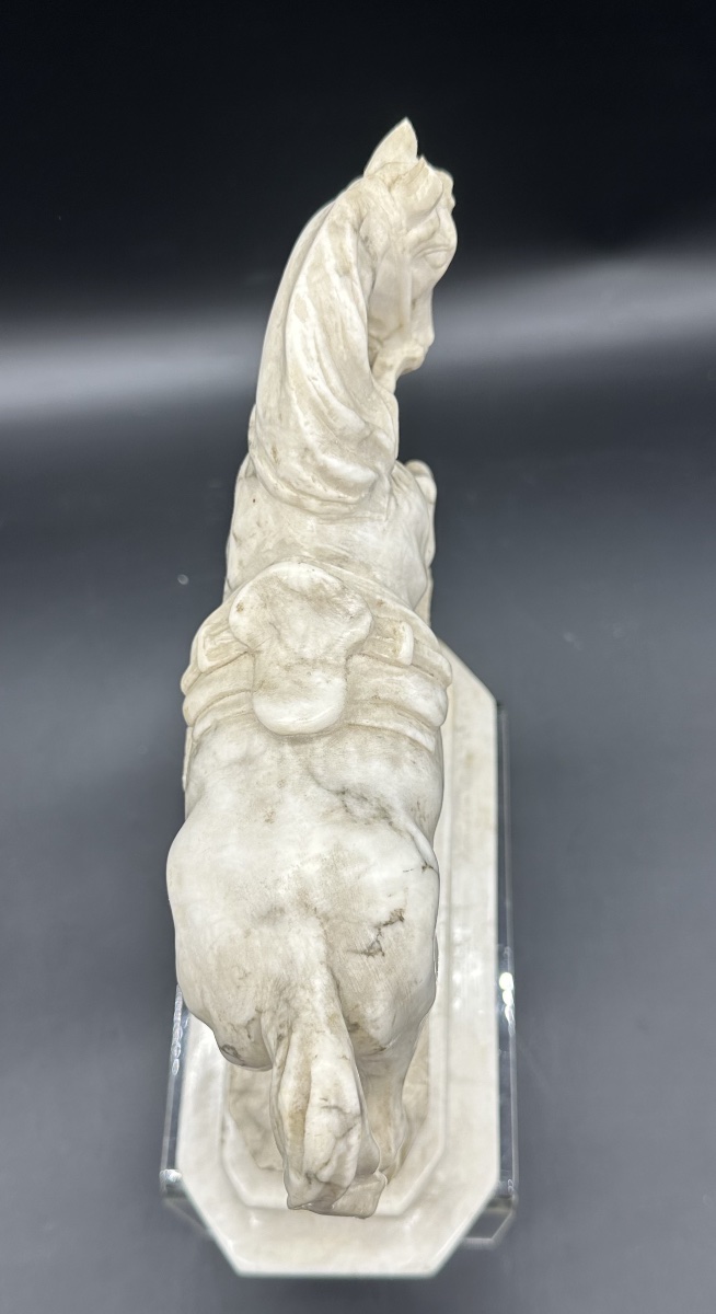 White Marble Equestrian Sculpture - 19th Century -photo-2