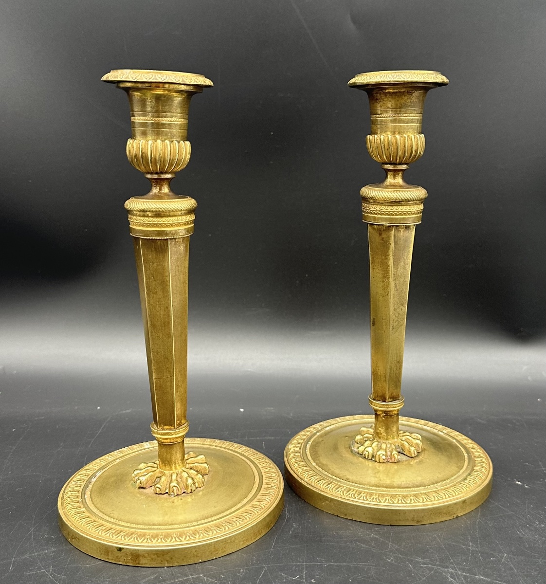 Pair Of Gilded Bronze Candlesticks, 19th Century -photo-3