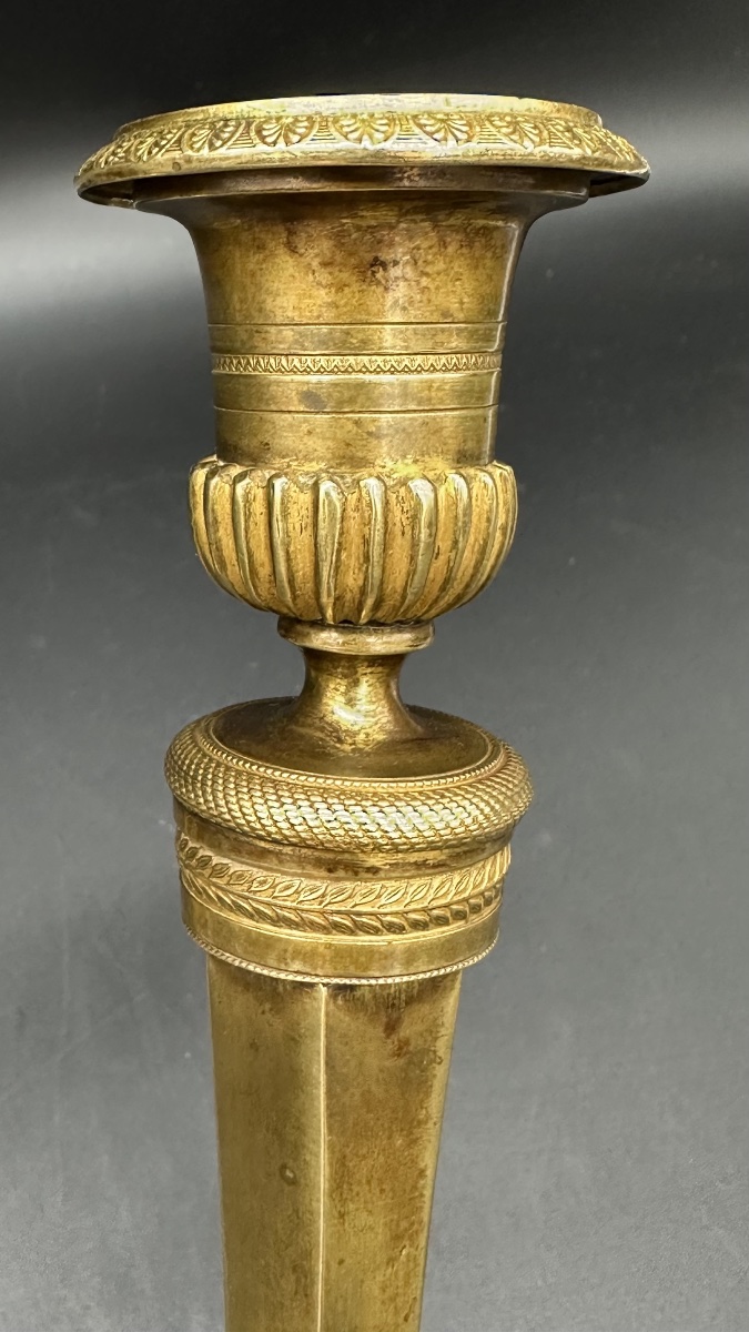 Pair Of Gilded Bronze Candlesticks, 19th Century -photo-3