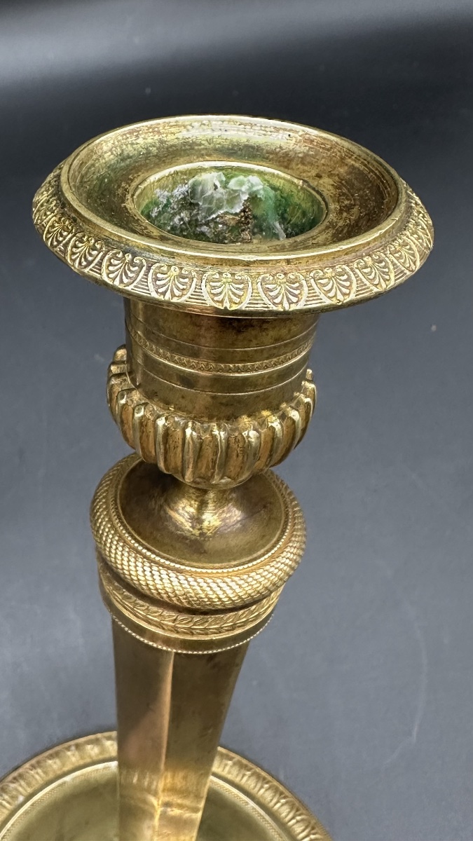 Pair Of Gilded Bronze Candlesticks, 19th Century -photo-4