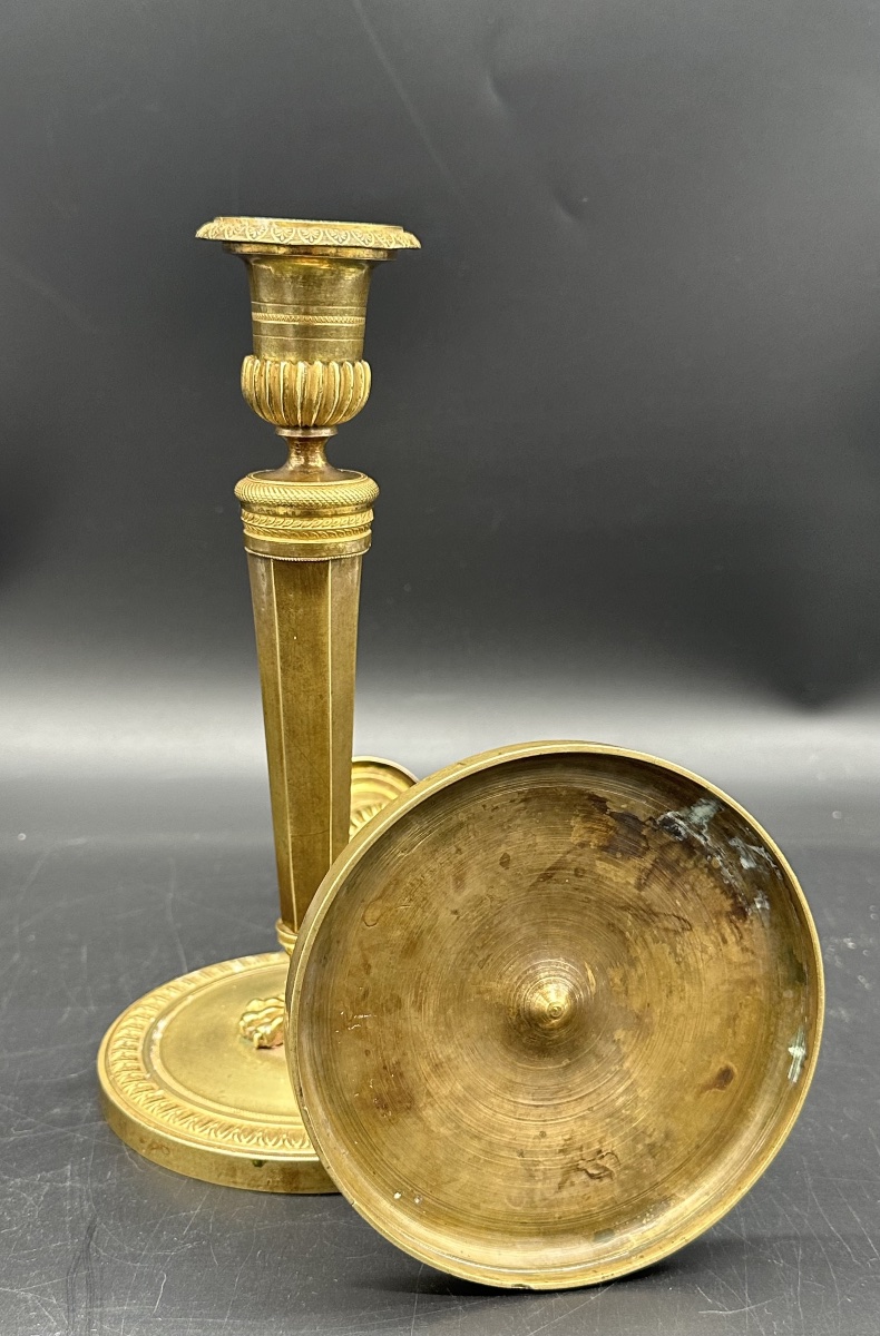 Pair Of Gilded Bronze Candlesticks, 19th Century -photo-5