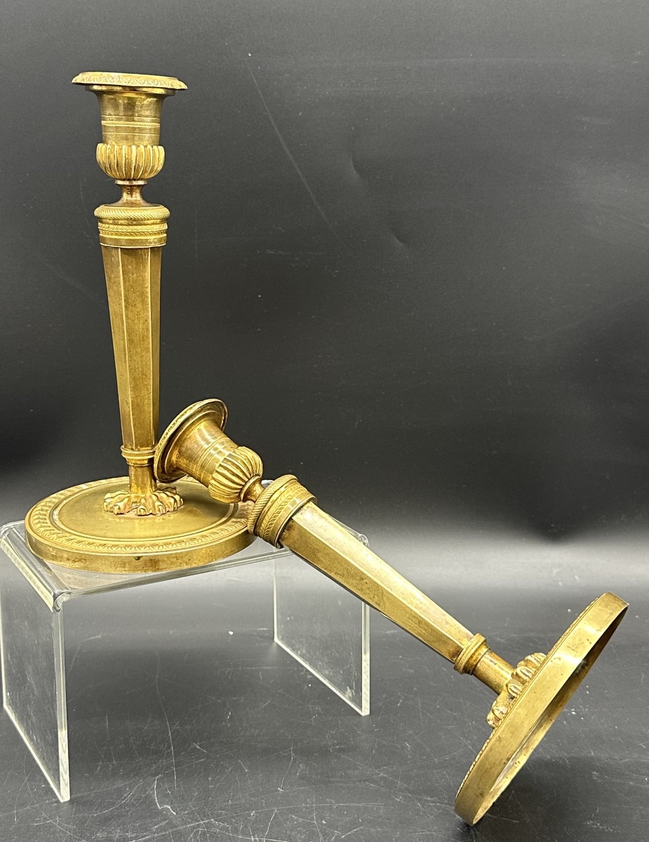 Pair Of Gilded Bronze Candlesticks, 19th Century 
