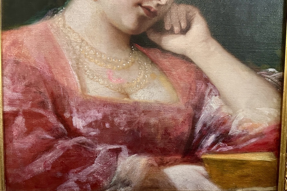 Painting, Oil On Canvas, “portrait Of A Young Woman In A Pensive Pose” – Late 19th Century-photo-1