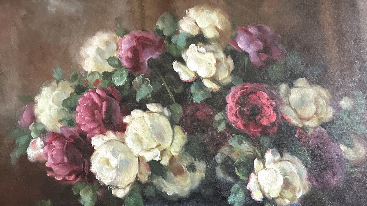 Tableau nature morte, huile sur toile « Vase de fleurs », signé A. Graziani - XXe siècle.-photo-3