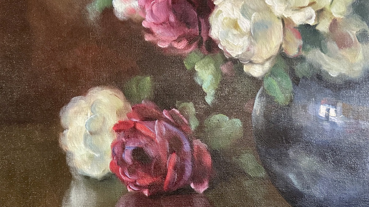 Tableau nature morte, huile sur toile « Vase de fleurs », signé A. Graziani - XXe siècle.-photo-4
