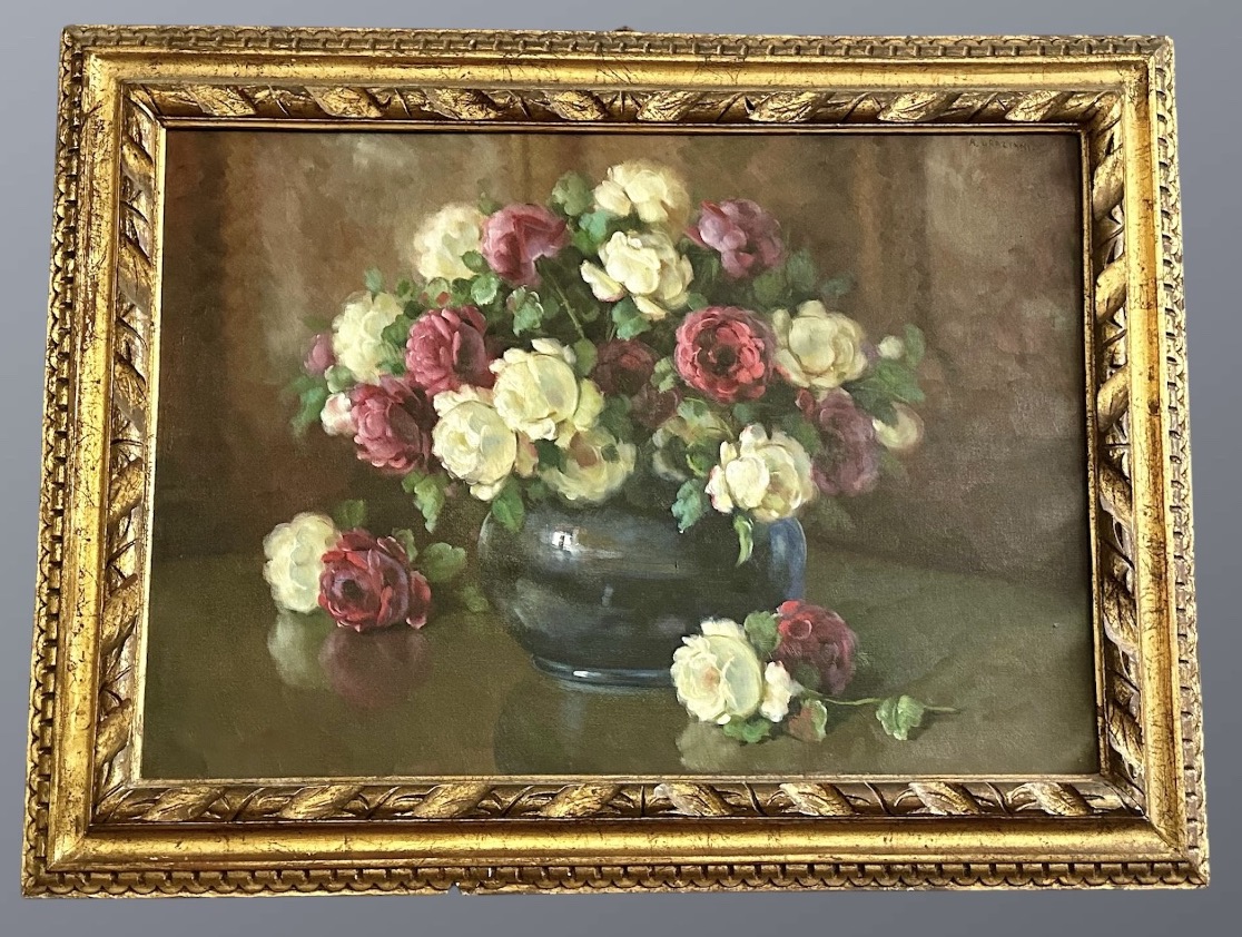 Tableau nature morte, huile sur toile « Vase de fleurs », signé A. Graziani - XXe siècle.