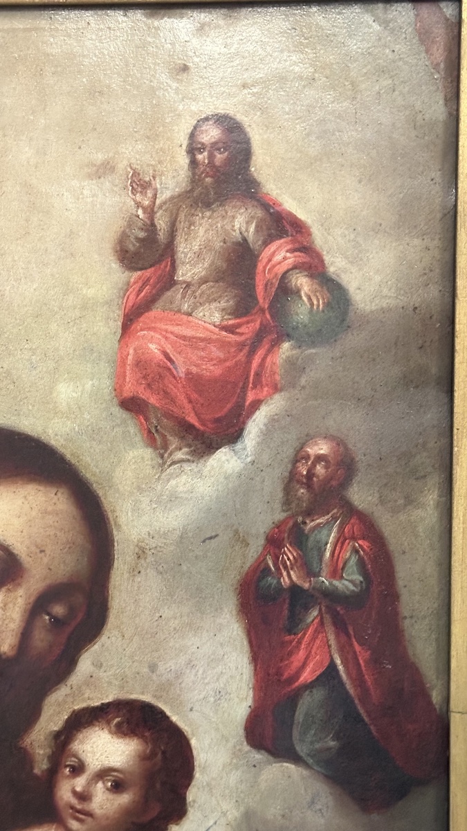 Painting, Oil On Copper, “st. Joseph With The Child And The Glory Of The Trinity” – 18th Century-photo-4