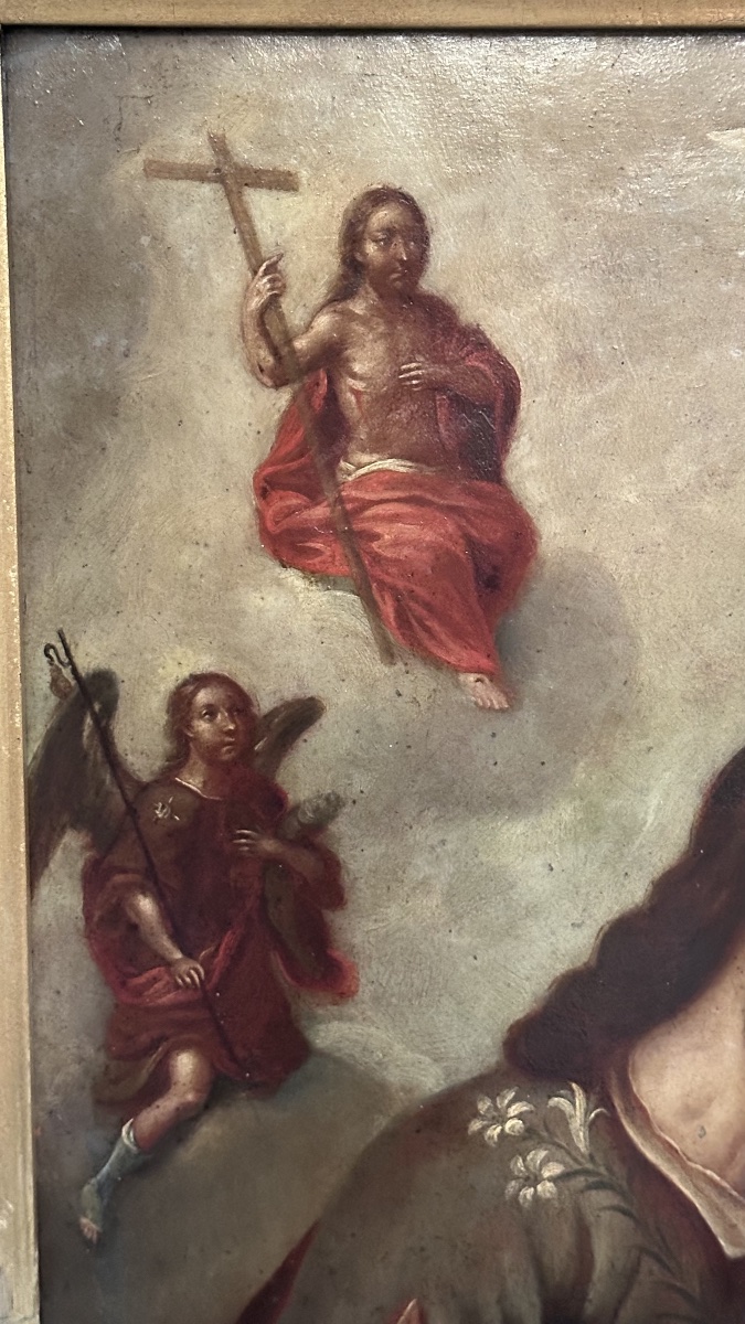 Painting, Oil On Copper, “st. Joseph With The Child And The Glory Of The Trinity” – 18th Century-photo-1