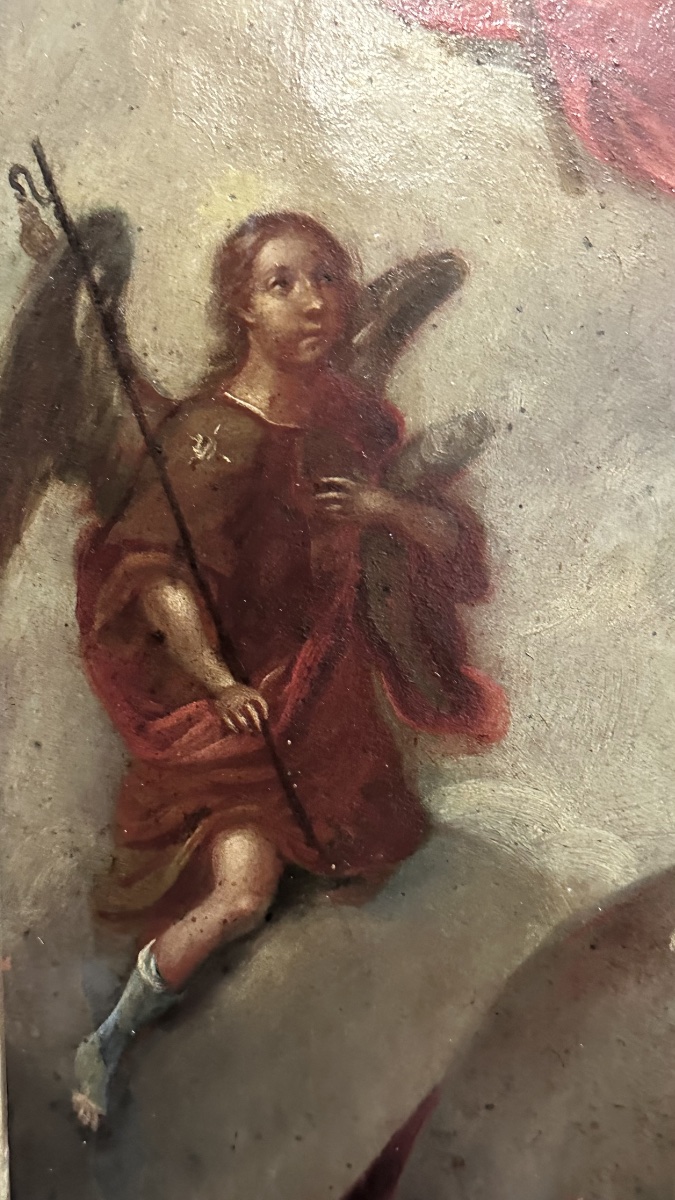 Painting, Oil On Copper, “st. Joseph With The Child And The Glory Of The Trinity” – 18th Century-photo-3