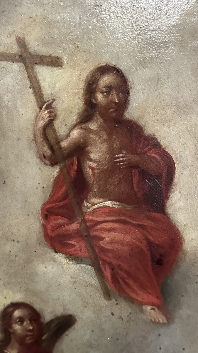 Painting, Oil On Copper, “st. Joseph With The Child And The Glory Of The Trinity” – 18th Century-photo-4