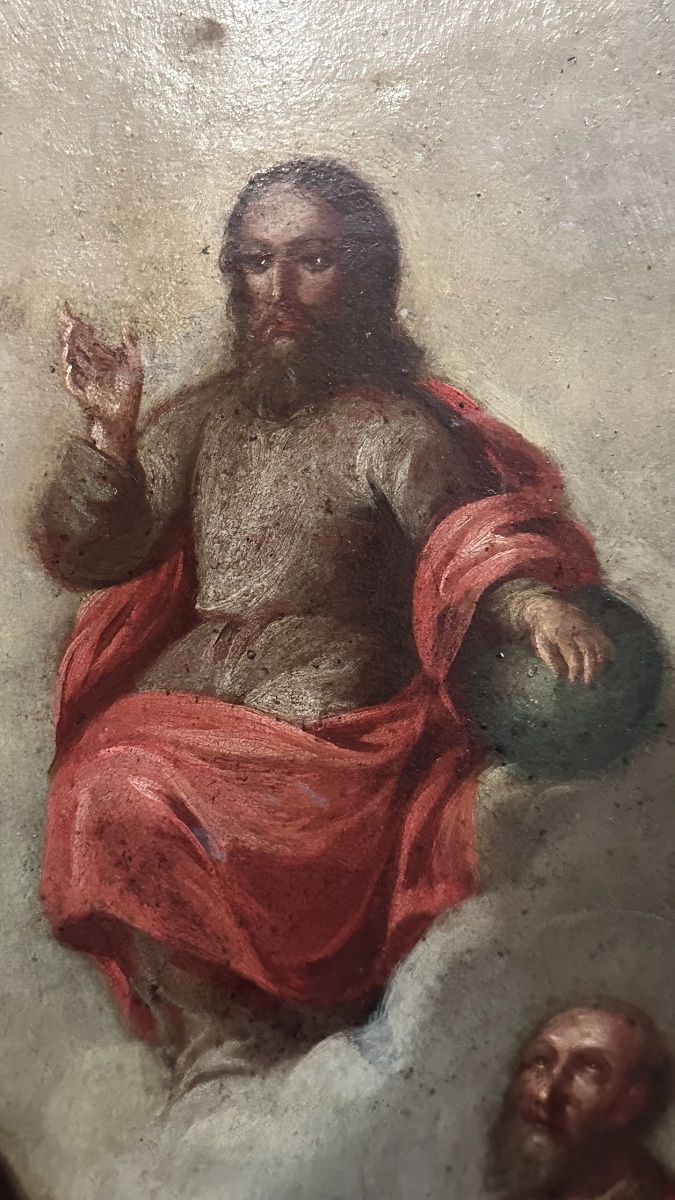 Painting, Oil On Copper, “st. Joseph With The Child And The Glory Of The Trinity” – 18th Century-photo-5