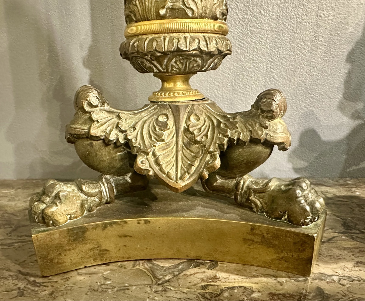 Pair Of Neoclassical Candlesticks In Gilded Bronze, Late 18th – Early 19th Century-photo-2