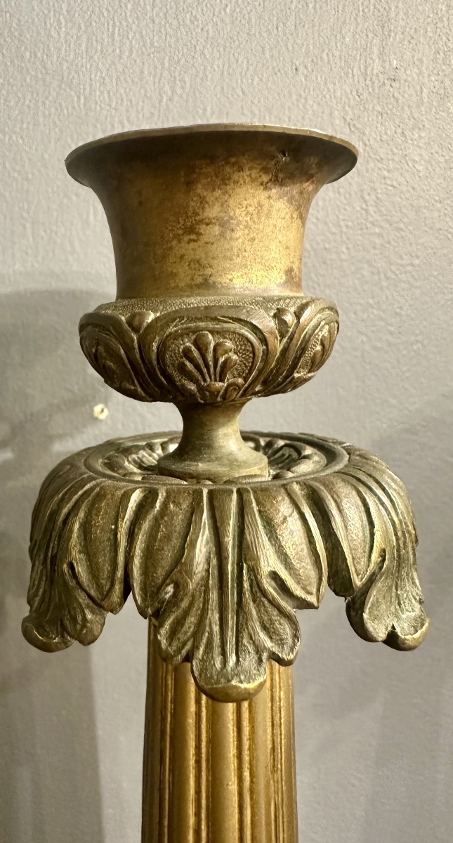 Pair Of Neoclassical Candlesticks In Gilded Bronze, Late 18th – Early 19th Century-photo-1