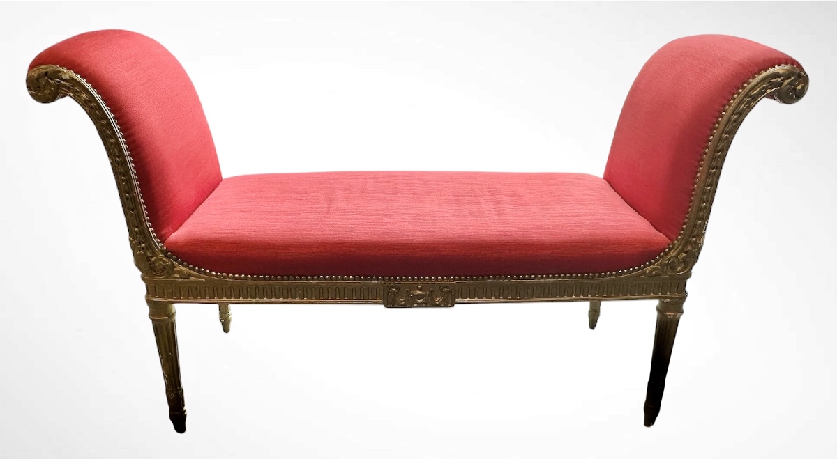 Gilded Wooden Bench, Louis XVI Style, 19th Century-photo-3